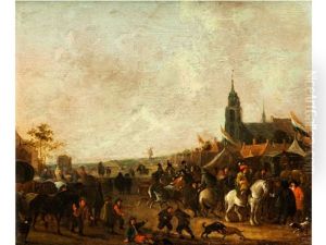 Jahrmarkt Vor Einer Hollandischen Stadt Mit Gotischer Stadtkirche by Hendrick De Meijer