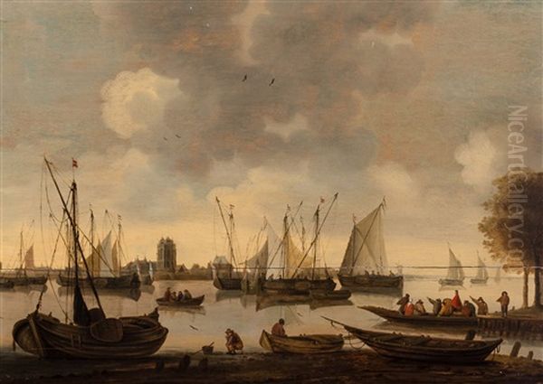 Ships On The Merwede With Dordrecht On The Horizon - view 1
