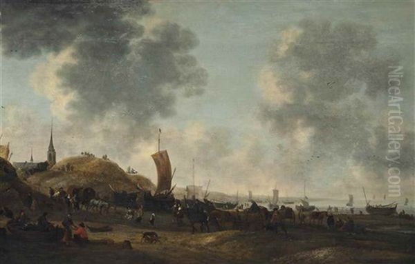A View Of Scheveningen Beach With Figures, Boats, Wagons And Horses - view 1
