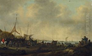 Geschaftiges Treiben An Einem Hollandischen Strand by Hendrick De Meijer