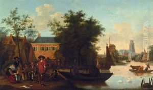 Blick Auf Zwaenseiland Und Den Fluss Zwaenshals Bei Rotterdam, Im Hintergrund Die St. Laurenskerk