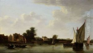 Paysage Avec Riviere Et Bateaux Devant Une Ville Paysage Avec Riviere Et Bateaux Devant Une Ville
