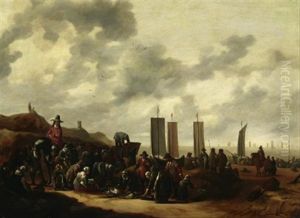 Fischmarkt Am Strand Von Rotterdam(?) by Hendrick De Meijer