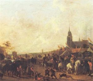 A Horse Fair Outside A Town by Hendrick De Meijer