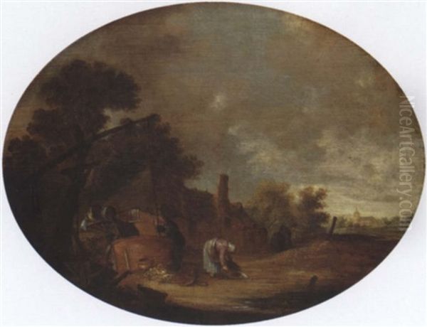 Peasants Drawing Water From A Well In A Village, A Church Beyond - view 1