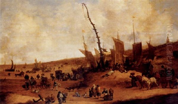 A Beach Scene At Scheveningen With Many Figures, A Horse-drawn Cart, And Various Vessels - view 1