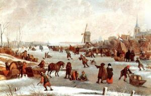 A Winter Landscape With Ice-skaters by Hendrick De Meijer