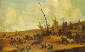 Hollaendische Kuestenlandschaft Mit Fischerbooten Und Vielen Figuren Hollaendische Kuestenlandschaft Mit Fischerbooten Und Vielen Figuren