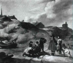 Fischer Mit Ihrem Fang In Den Dunen by Hendrick De Meijer