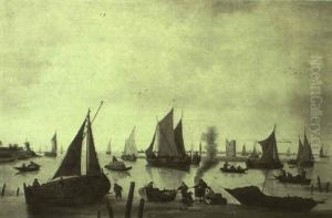 Fishermen Lighting A Brazier On The Banks Of The River Maas