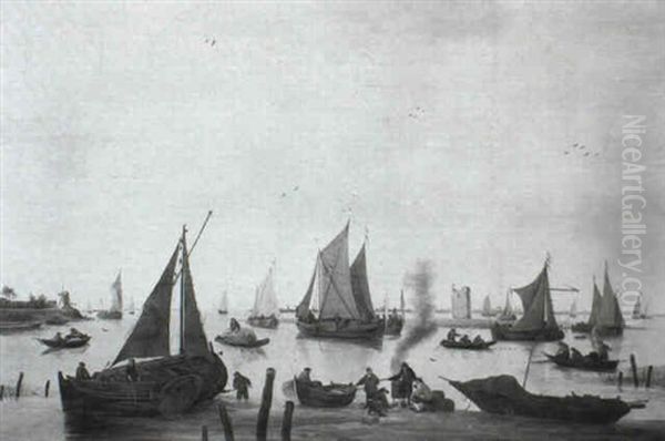 Fishermen Lighting A Brazier On The Banks Of The River Maas Before The Huis Ter Merwede Near Dordrecht - view 1