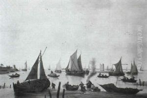 Fishermen Lighting A Brazier On The Banks Of The River Maas Before The Huis Ter Merwede Near Dordrecht
