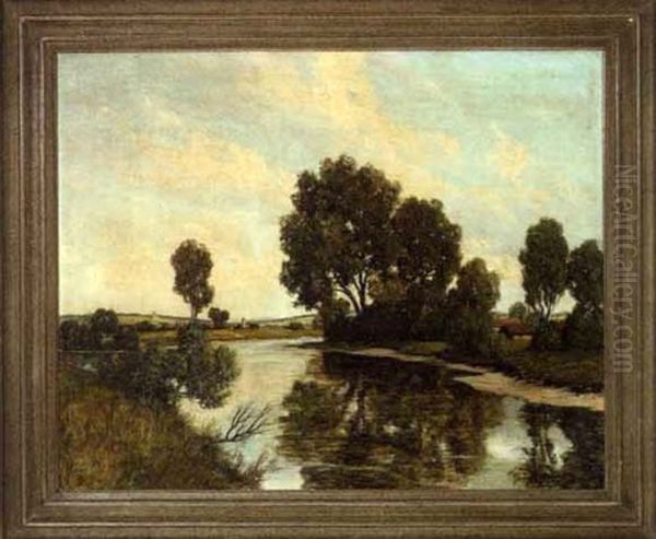 River Landscape With A Village In The Distance - view 1