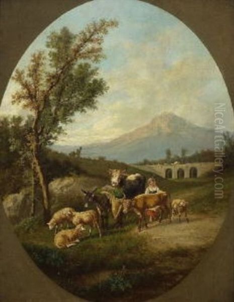 Hirtin Mit Vieh In Sizilianischer Landschaft - view 1