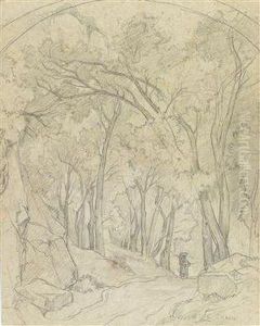 Landschaftsskizze Mit Figurenstaffage by Edouard Francois Bertin