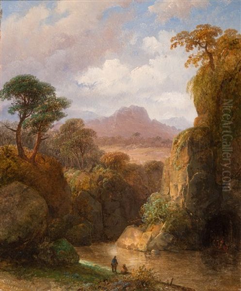 Fishermen Along The Bank Of The River In The Rhine Plain - view 1