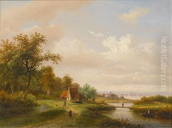 A River Landscape With A Village In The Distance - view 1