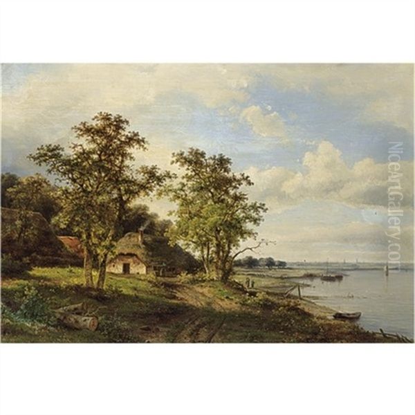 A Summer Landscape With Travellers Along A River - view 1