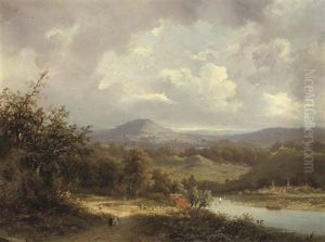 A Hilly Landscape With A Village Along A River