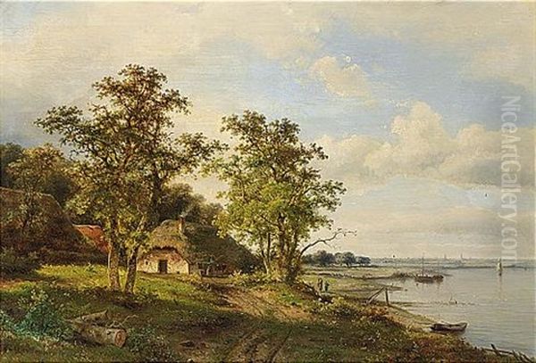 A Summer Landscape With Travellers Along A River - view 1