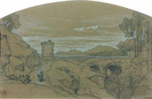 Paysage Anime Au Pont by Edouard Francois Bertin
