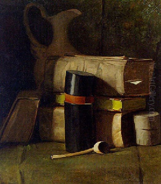 A Still Life With Books, A Cylinder Box And A Pipe - view 1