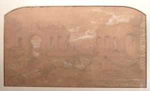 Paysage Aux Ruines Animees by Edouard Francois Bertin
