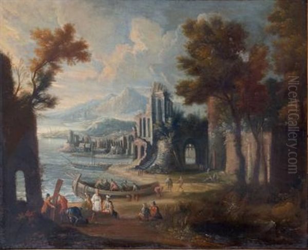Scene De Port Mediterraneen Avec Trois Orientaux - view 1