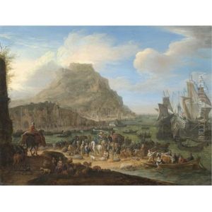 An Exotic Harbour Scene by Jan-Baptiste van der Meiren