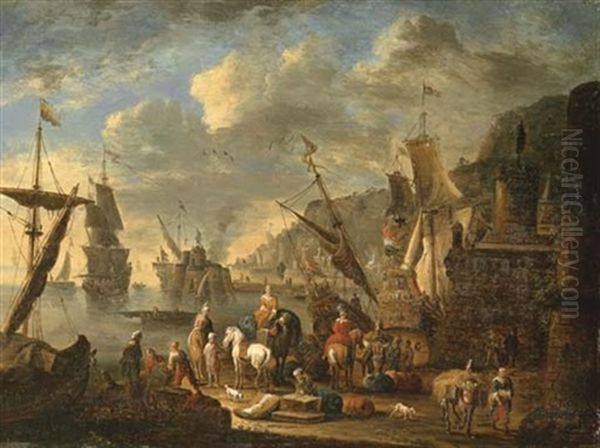 Oriental Merchants In An Imaginary Mediterranean Port - view 1