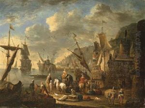 Oriental Merchants In An Imaginary Mediterranean Port by Jan-Baptiste van der Meiren