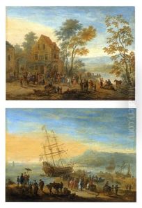 Scene De Port Anime D'orientaux (+ Scene De Kermesse Pres D'une Riviere; Pair) by Jan-Baptiste van der Meiren