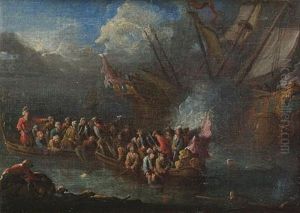 Sailors Escaping From A Burning Ship