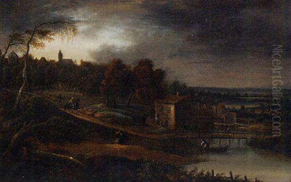 A River Landscape With Travellers Near A Town - view 1
