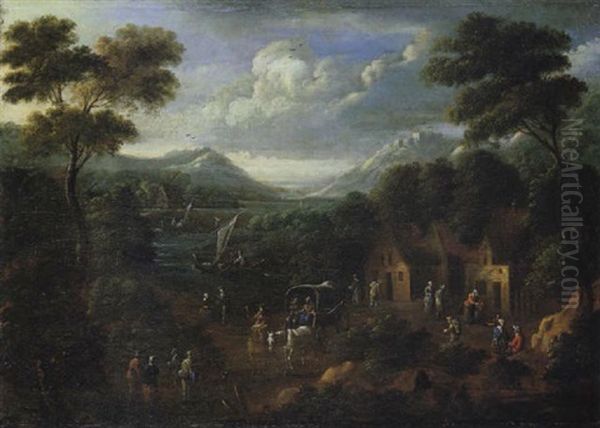 Weite Flusslandschaft Mit Reicher Figurenstaffage - view 1