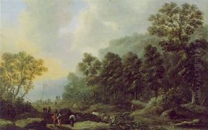 Gebirgige, Bewaldete Kustenlandschaft Mit Reisenden