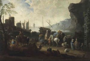 Scene De Port De La Mediterranee Orientale by Jan-Baptiste van der Meiren
