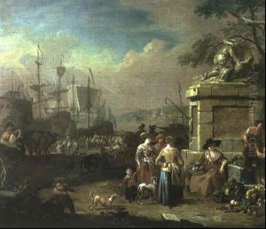 Vue Portuaire Animee De Nombreux Personnages by Jan-Baptiste van der Meiren