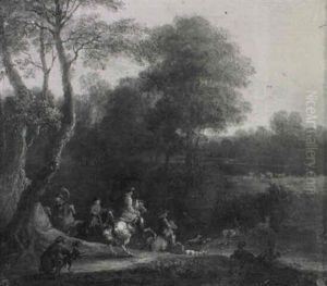 A Hunting Party Crossing A River