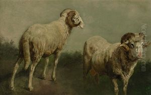 Zwei Schafbocke by Adolf Ernst Meissner