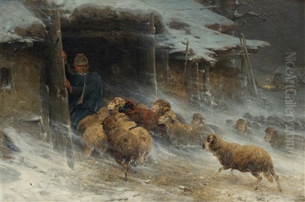 Shepherd Protects His Herd From The Snow Storm - view 1
