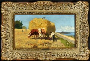 Heuernte Mit Ochsengespann Am Chiemsee by Adolf Ernst Meissner