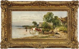 Hirtenmadchen Mit Kuhen Am Ufer Des Ammersees