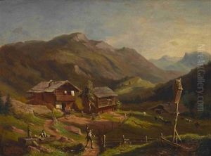 Almhutte In Gebirgslandschaft