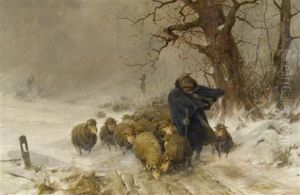 Schafherde Im Winter by Adolf Ernst Meissner