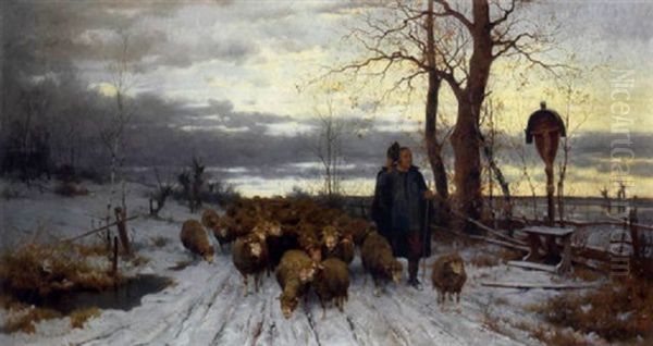 Hirte Mit Seiner Herde Am Heimweg - view 1