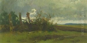 Huterbub Am Wiesengatter, In Die Landschaft Blickend Huterbub Am Wiesengatter, In Die Landschaft Blickend