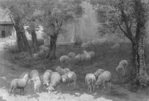 Schafherde Auf Der Weide by Adolf Ernst Meissner