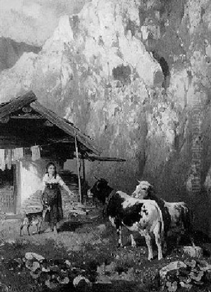 Sennerin Mit Zwei Kuhen Auf Der Alm - view 1