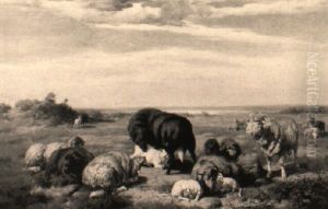 Schafherde In Weidelandschaft by Adolf Ernst Meissner